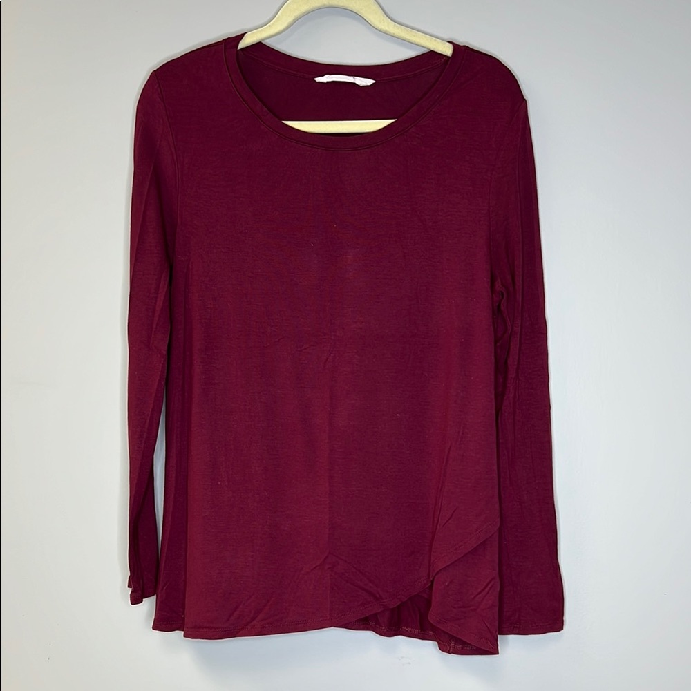 Red Asymmetrical Relaxed Long Sleeve Top